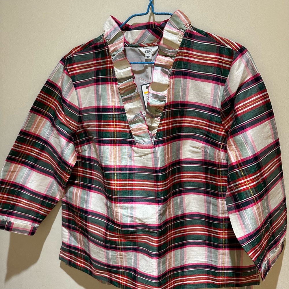 Crown & Ivy Multicolor Plaid Ruffle Top - Picture 3 of 6